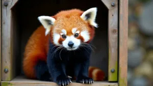 A pregnant female red panda in a shelter