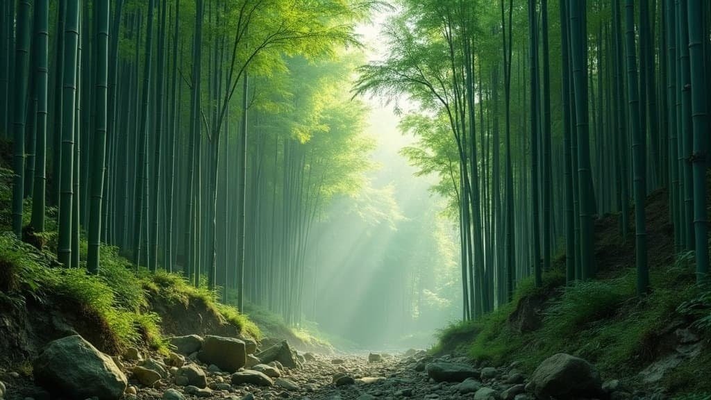 mountain forest in China with abundant bamboo