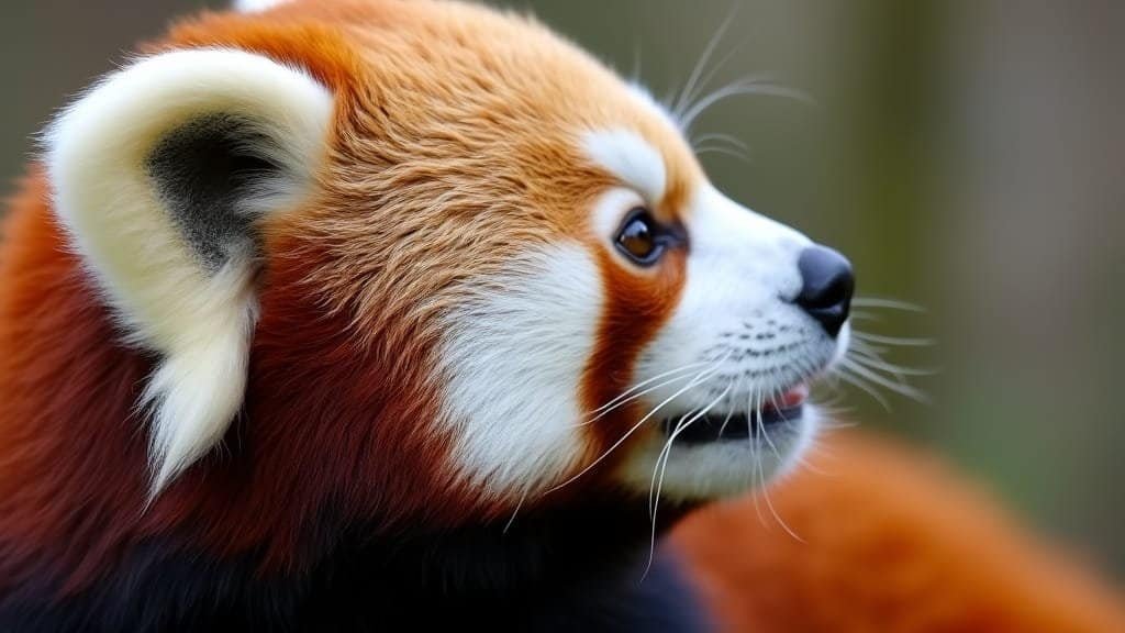 A very close-up of a red panda's ear