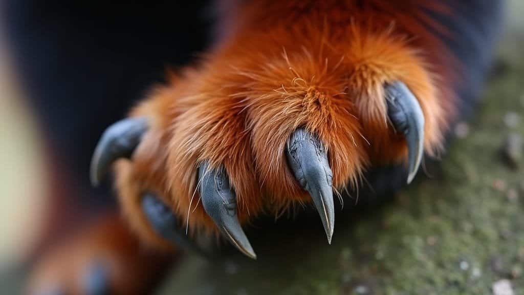 A close-up of the tiny claws of a red panda